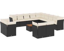 The Living Store 14-delige Loungeset met kussens poly rattan zwart - Tuin Lounge Set - Loungebank - Buis Meubel - Buitenkamer - Terrassen Furniture