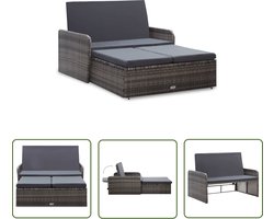 The Living Store 2-delige Loungeset met kussens poly rattan grijs - Tuinmeubelen - Lounge Set - Buiten Meubilair - Ratan Meubel - Grijze Loungestoel