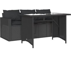 The Living Store 2-delige Tuinset met kussens poly rattan zwart - Tuinmeubels - Lounge Set - Buitendining - Patio Furniture - Garden Sofa