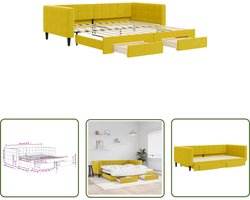 The Living Store 2-in-1 Slaapbank Geel - Fluweel - 223 x 110 x 68 cm - Inclusief 2 bedlades