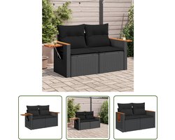 The Living Store 2-zitsbank van PE-rattan en acaciahout - 124 x 62 x 69 cm - Met opbergfunctie en afneembare kussenhoezen Tuinbank - 2 Persoons Bank - Lounge Set - Buitendecoratie - PE Rattan - Acacia Hout - Zwarte Tuinbank