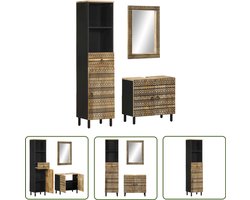 The Living Store 3-delige Badkamermeubelset massief mangohout - Badkamermeubel - Badkamerinrichting - Mango Wood - Hangkast - Spiegeltje