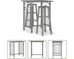 The Living Store 3-delige Barset hout en staal antraciet - Bar Set - Houten Bartafel - Metalen Barstoel - Buitenbar - Terrasmeubel