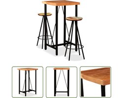 The Living Store 3-delige Barset massief acaciahout en gerecycled hout - Bartafel Industrieel - Acacia Houten Tafel - Vintage Barset - Eetkamerstoel - Barkruk