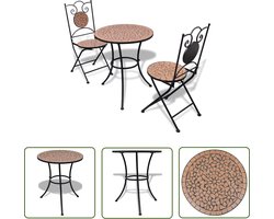 The Living Store 3-delige Bistroset keramische tegel terracotta - Bistroset - Terracota - Mozaïek Meubilair - Buitentafel - Tuinstoel