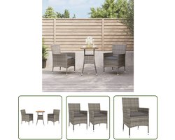 The Living Store 3-delige Bistroset met kussens poly rattan grijs - Tuinstoel - Bistroset - Lounge Set - Outdoor Furniture - Patio Set