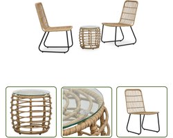 The Living Store 3-delige Bistroset poly rattan eikenkleurig - Tuinmeubels - Bistroset - Outdoor Meubilering - Patio Set - Balkon Set