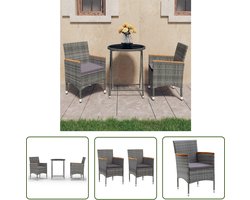 The Living Store 3-delige Bistroset poly rattan en gehard glas grijs - Tuinibistroset - Bistroset - Buitenshuis Eten - Terras Meubilair - Balkon Meubel