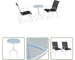 The Living Store 3-delige Bistroset staal zwart - Tuinstoel - Bistroset - Buitentafel - Textiel Meubels - Lounge Set
