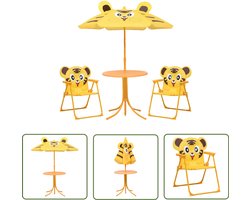 The Living Store 3-delige Bistroset voor kinderen met parasol geel - Tuinmeubles Kinder - Kinderstoel - Kids Meubels - Speelgoedtafel - Parasols Voor Kinderen