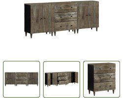 The Living Store 3-delige Dressoirs 60x33,5x75 cm massief mango lichtgrijs - Dressoir - Mango Houten Dressoir - Vintage Dressoir - Opberg Dresser - Salontafel