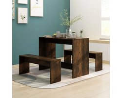 The Living Store 3-delige Eethoekset bewerkt hout gerookt eikenkleurig - Eetkamerset - Eettafel - Houten Meubels - Bruine Meubels - Lounge Eethoek
