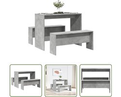 The Living Store 3-delige Eettafel en bankenset bewerkt hout betongrijs - Eetkamerset - Eettafel - Bankjes - Houten Meubels - Beton Grijs