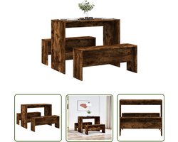 The Living Store 3-delige Eettafel en bankenset bewerkt hout gerookt eikenkleur - Eetkamerset - Houten Eettafel - Bankenset - Gerookt Eiken Meubels - Kleine Eettafel