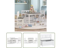 The Living Store 3-delige Kindertafel- en stoelenset MDF wit en grijs - Kindertafeltje - Kinderstoel - Kids Meubel - Houten Kindermeubilair - Mdf Kindermeubil