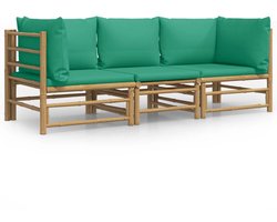 The Living Store 3-delige Loungeset met kussens bamboe groen - Bamboe Lounge Set - Tuin Bank - Loungestoel - Buis Meubel - Outdoor Furniture