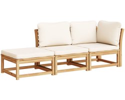 The Living Store 3-delige Loungeset met kussens massief acaciahout - Hoekbank Lounge Set - Tuinbank Acacia Hout - Loungebank Buiten - Bankje Voor Tuin - Outdoor Furniture
