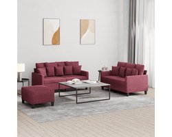 The Living Store 3-delige Loungeset met kussens stof wijnrood - Loungeset - Loungemeubel - Tuinset - 2 Persoons Bank - Rode Bank
