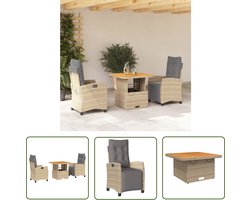 The Living Store 3-delige Tuinset met kussens poly rattan beige - Tuinset - Lounge Set - Buitenkamer - Patio Furniture - Bistro Set