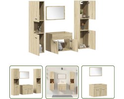The Living Store 4-delige Badkamermeubelset bewerkt hout sonoma eikenkleurig - Badkamermeubilair - Badkamerinrichting - Sonomane Eik - Wastafelkast - Badkamerkast