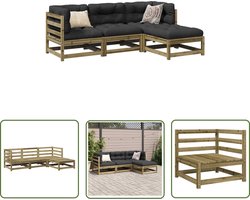 The Living Store 4-delige Loungeset geïmpregneerd grenenhout - Loungeset - Tuinset - Tuinmeubels - Houten Lounge - Balkon Meubel