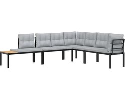 The Living Store 4-delige Loungeset met kussens gepoedercoat staal zwart - Tuin Bank Set - Lounge Set - Buitendecoratie - Tuinset - Balkon Meubel
