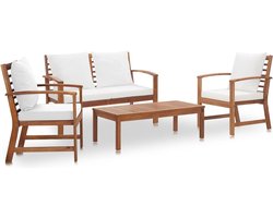 The Living Store 4-delige Loungeset met kussens massief acaciahout - Tuin Lounge Set - Loungestoel - Acacia Hout - Outdoor Meubels - Tuinset