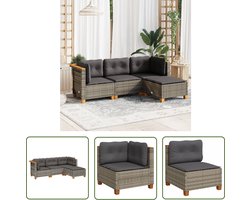 The Living Store 4-delige Loungeset met kussens poly rattan grijs - Loungebank - Lounge Set - Tuinset - Outdoor Furniture - Balkon Meubel