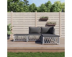 The Living Store 4-delige Loungeset met kussens staal wit - Tuin Bank - Lounge Set - Hoekbank - Outdoor Furniture - Patio Furniture
