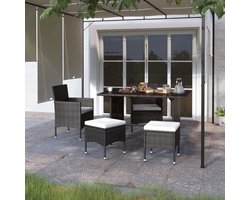 The Living Store 4-delige Tuinstoel- en voetenbankset rattan zwart - Tuinmeubilair - Lounge Set - Outdoor Furniture - Bistro Set - Eetkamerset