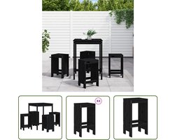 The Living Store 5-delige Barset massief grenenhout zwart - Houten Barset - Tuintafel - Barkrukken - Buitendecoratie - Garden Furniture