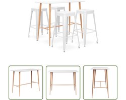The Living Store 5-delige Barset wit - Barset - Bar Stools - Keuken Meubels - Salon Meubels - Dining Furniture