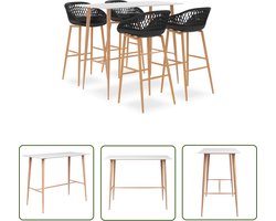 The Living Store 5-delige Barset wit en zwart - Bartafel - Stapelbare Stoelen - Keuken Meubilair - Eetkamermeubels - Lounge Furniture