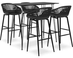 The Living Store 5-delige Barset zwart - Bartafel Set - Zwarte Bartafel - Barstoel - Eetkamerset - Lounge Meubilair