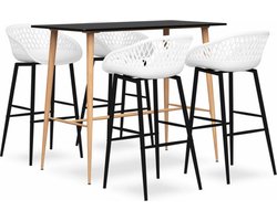 The Living Store 5-delige Barset zwart en wit - Barstoel - Bartafel - Eetkamerset - Keukeninrichting - Lounge Meubilair