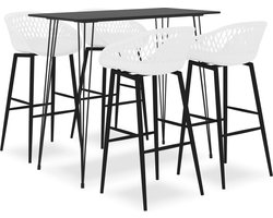 The Living Store 5-delige Barset zwart en wit - Barstoel - Bartafel - Keukeninrichting - Eetkamer Meubels - Lounge Furniture