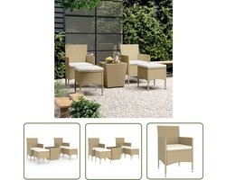 The Living Store 5-delige Bistroset poly rattan en gehard glas beige - Tuinstoel - Bistroset - Lounge Set - Buitentijd - Outdoor Furniture