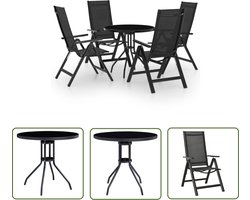 The Living Store 5-delige Bistroset zwart en atracietkleurig - Tuinstoel - Bistroset - Buitentijd - Aluminium Meubel - Textiel Meubilair