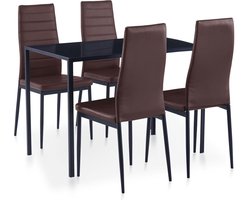 The Living Store 5-delige Eethoek bruin - Eetkamerset - Eettafel - Eetkamerstoelen - Salon Meubilair - Bruine Meubels