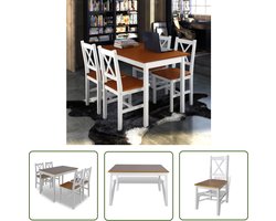 The Living Store 5-delige Eethoek bruin en wit - Eetkamerset - Houten Eettafel - Bruine Eettafel - Witte Eettafel - Landelijke Eethoek