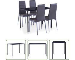 The Living Store 5-delige Eethoek grijs - Eetkamerset - Eettafel - Eetkamerstoelen - Geharde Glazen Tafel - Kunstlederen Stoelen