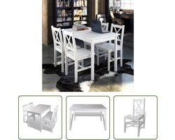 The Living Store 5-delige Eethoek wit - Eetkamerset - Houten Eettafel - Eetkamerstoelen - Landelijke Meubels - Witte Eettafel