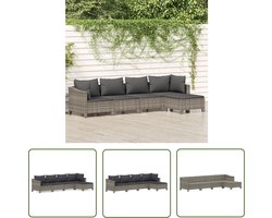 The Living Store 5-delige Loungeset met kussens poly rattan grijs - Loungeset - Tuinset - Loungehoekbank - Buitendining - Patio Furniture