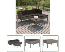 The Living Store 5-delige Loungeset met kussens poly rattan grijs - Loungeset - Tuinset - Tuinmeubels - Loungestoel - Buitendining