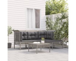 The Living Store 5-delige Loungeset met kussens poly rattan grijs - Tuin Lounge Bank - Loungebank - Outdoor Furniture - Patio Furniture - Garden Sofa