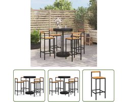 The Living Store 5-delige Tuinbarset poly rattan en massief acaciahout zwart - Tuinbarset - Bartafel - Barstoelen - Buitendecoratie - Loungehoek