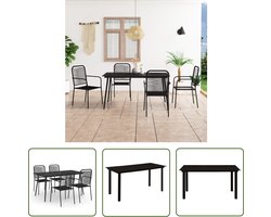 The Living Store 5-delige Tuinset katoenen touw en staal zwart - Eetkamerstoel - Tuinset - Buitendecoratie - Tuinstoelen - Zwarte Meubels