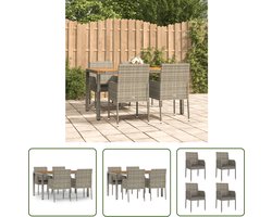 The Living Store 5-delige Tuinset met kussens poly rattan grijs - Tuinset - Eetkamerset - Outdoor Furniture - Patio Set - Tuinset 4 Persoons