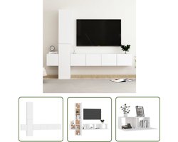 The Living Store 5-delige Tv-meubelset bewerkt hout wit - Tv-meubel - Televisiescherm - Salontafel - Livingroom Furniture - Houten Tv-meubel
