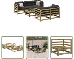 The Living Store 6-delige Loungeset geïmpregneerd grenenhout - Loungeset - Tuinset - Houten Lounge - Buitendrank - Garden Furniture